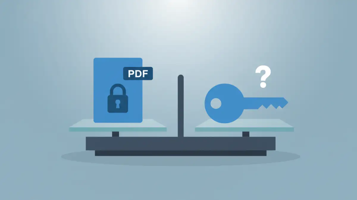 accessing protected pdf files An illustration of a scale balancing a locked PDF and a key, symbolizing the ethics of accessing protected PDF files.