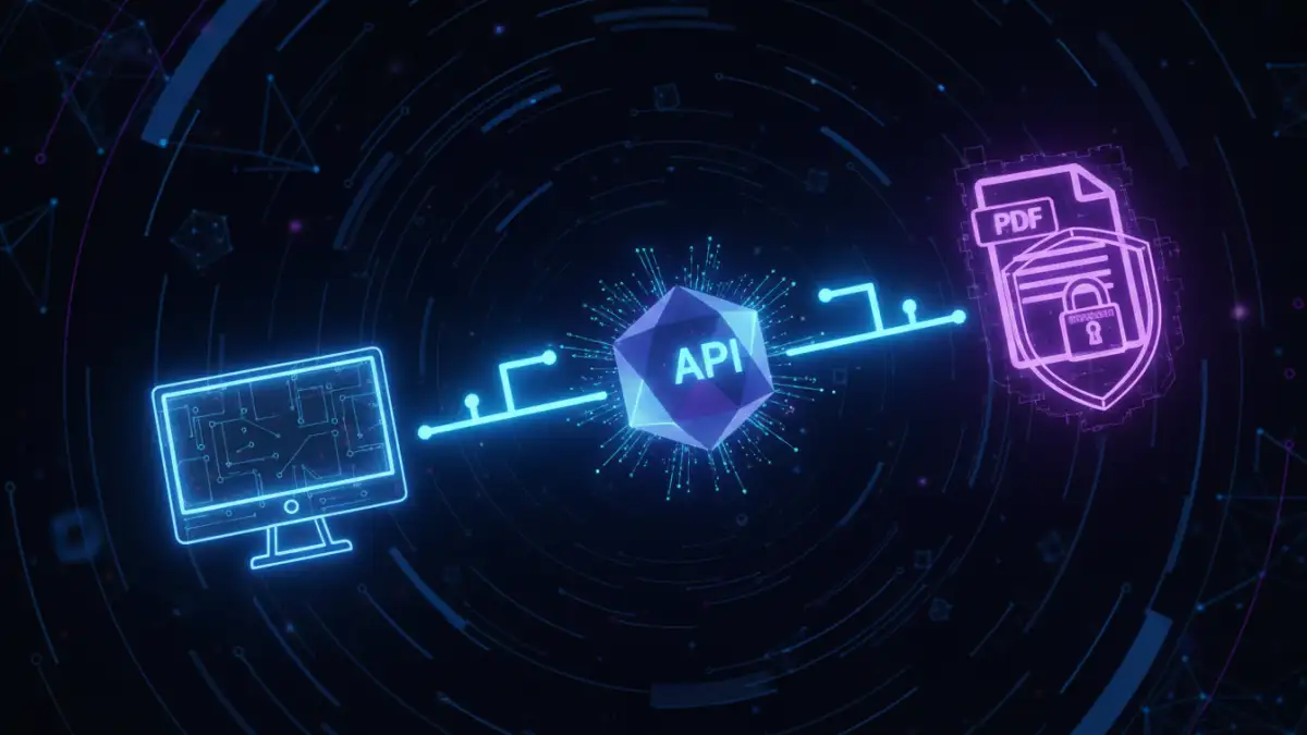 add password to pdf file - A visual representation of an API securing a PDF document with a password.