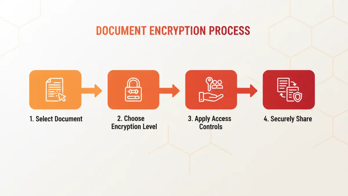 advanced document encryption - Infographic showing the simple four-step process for securing files with new encryption software.
