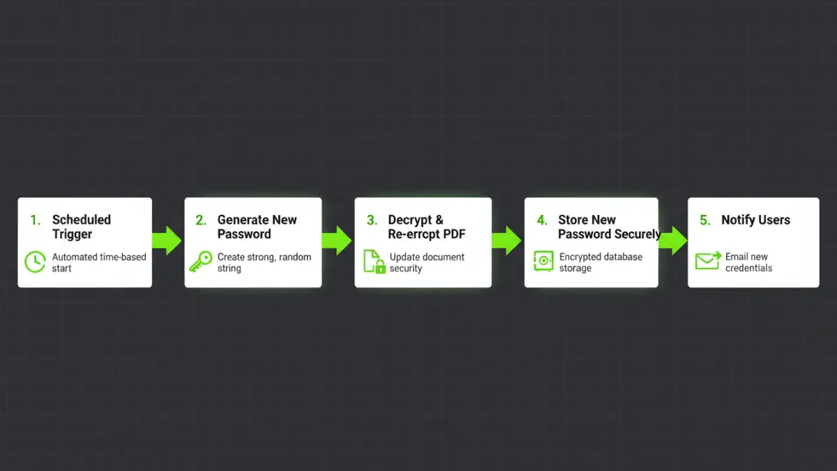automate pdf password rotation automate pdf password rotation - A 5-step infographic detailing the secure document workflow for password rotation.