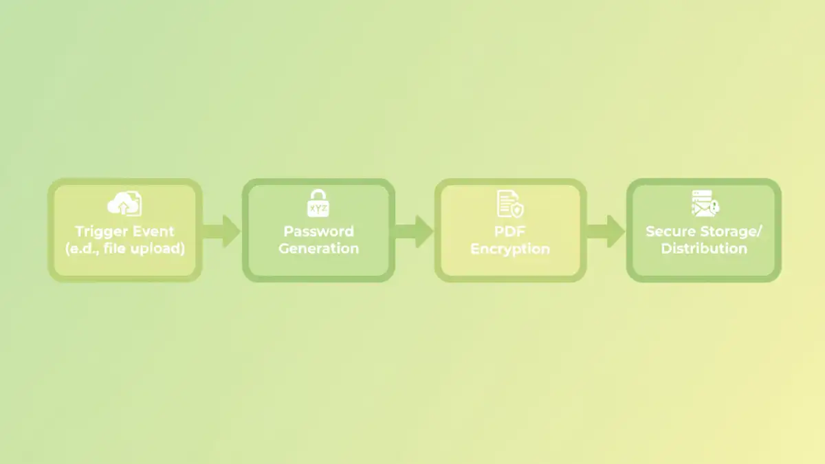 Infographic detailing the process of setting up automated password protected PDF