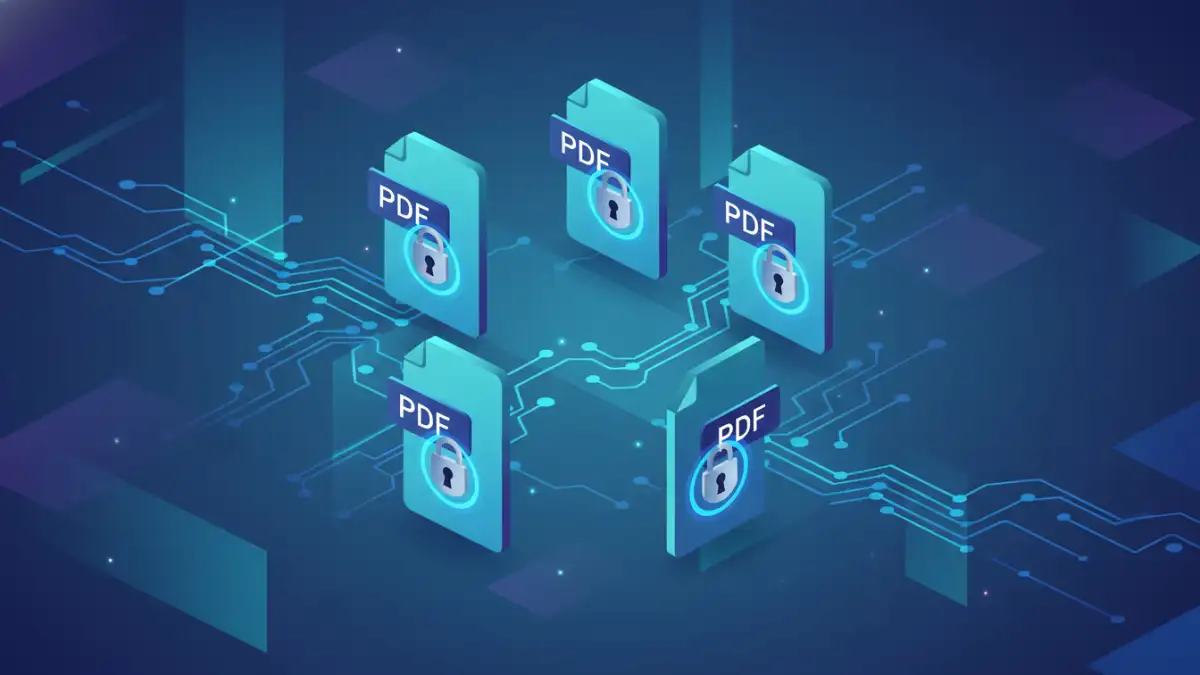 batch encrypt pdf files - Professional illustration of batch encrypting PDF files for enhanced security