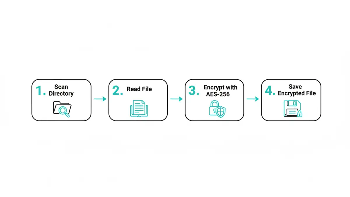 batch encrypting documents - Infographic flowchart explaining the steps for PHP batch encryption.