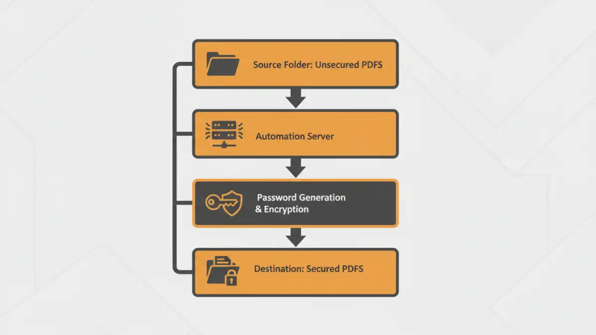 batch pdf password protection - A flowchart explaining the process of bulk pdf encryption from start to finish.