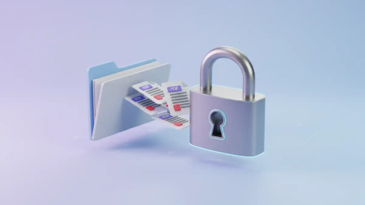 Illustration of batch PDF security showing multiple documents being locked