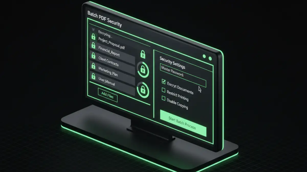 Desktop software interface for batch PDF security in action