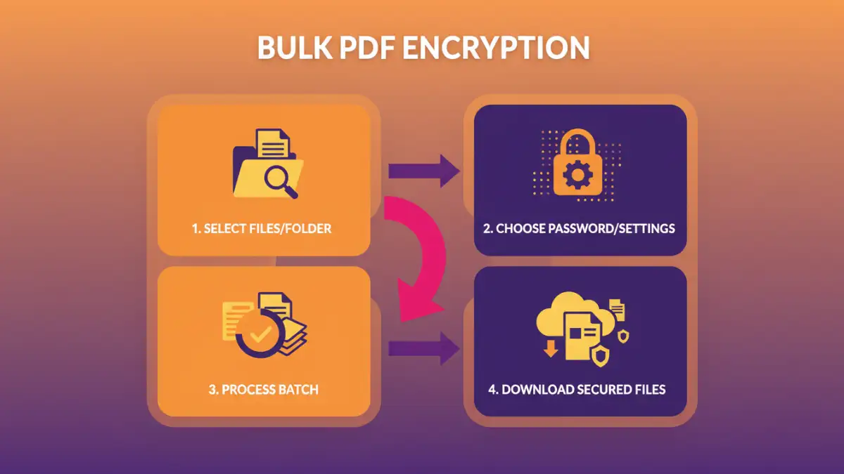 batch pdf security - Infographic explaining the steps for bulk PDF encryption