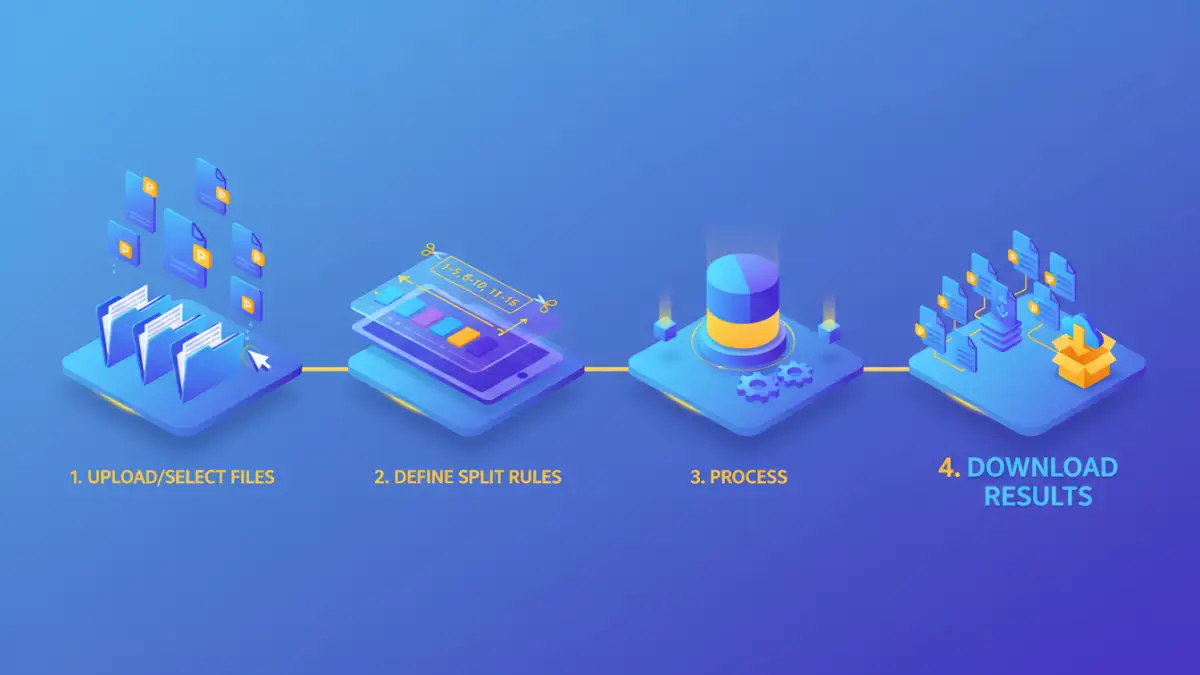 batch splitting pdfs batch splitting pdfs - Infographic detailing the process of batch splitting PDF files