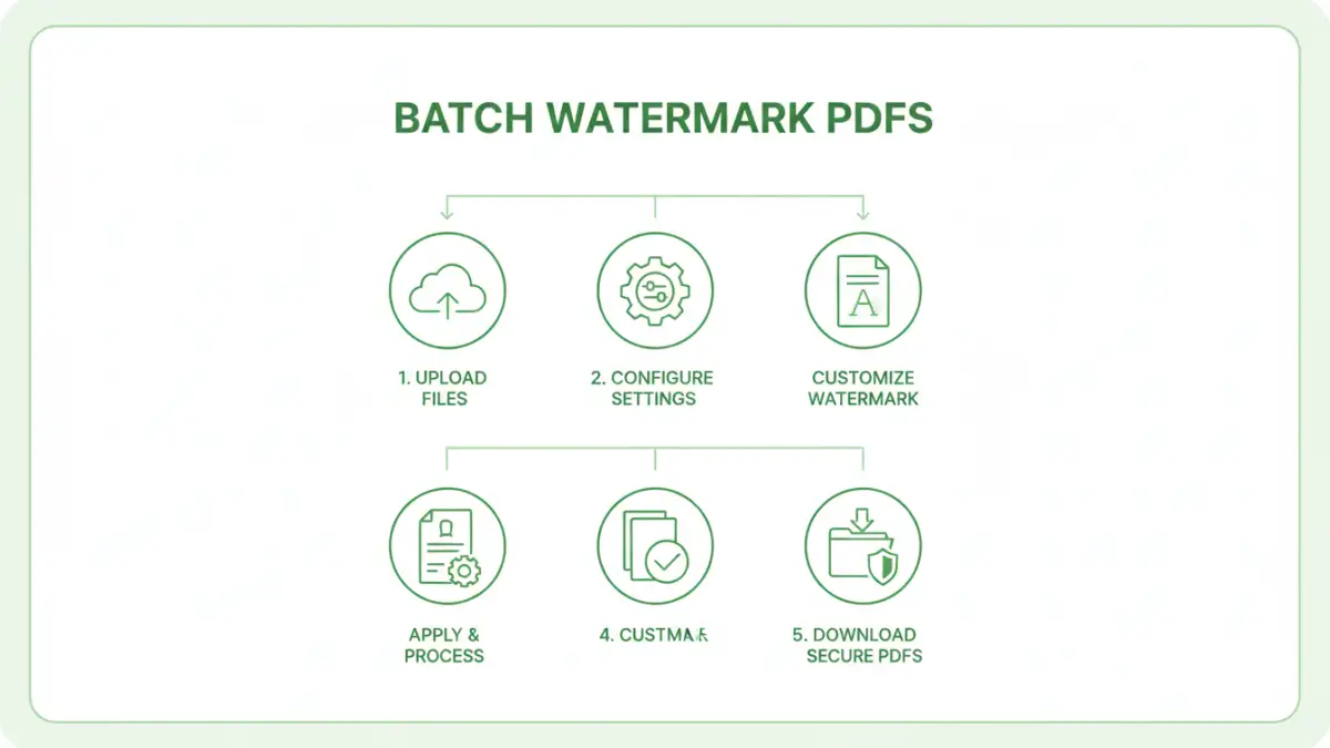batch watermarking pdfs Infographic explaining the step-by-step process of batch watermarking PDFs