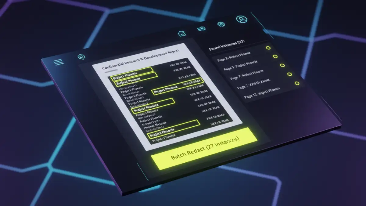 best pdf redaction tool - Example of a search-and-redact feature in a modern PDF tool