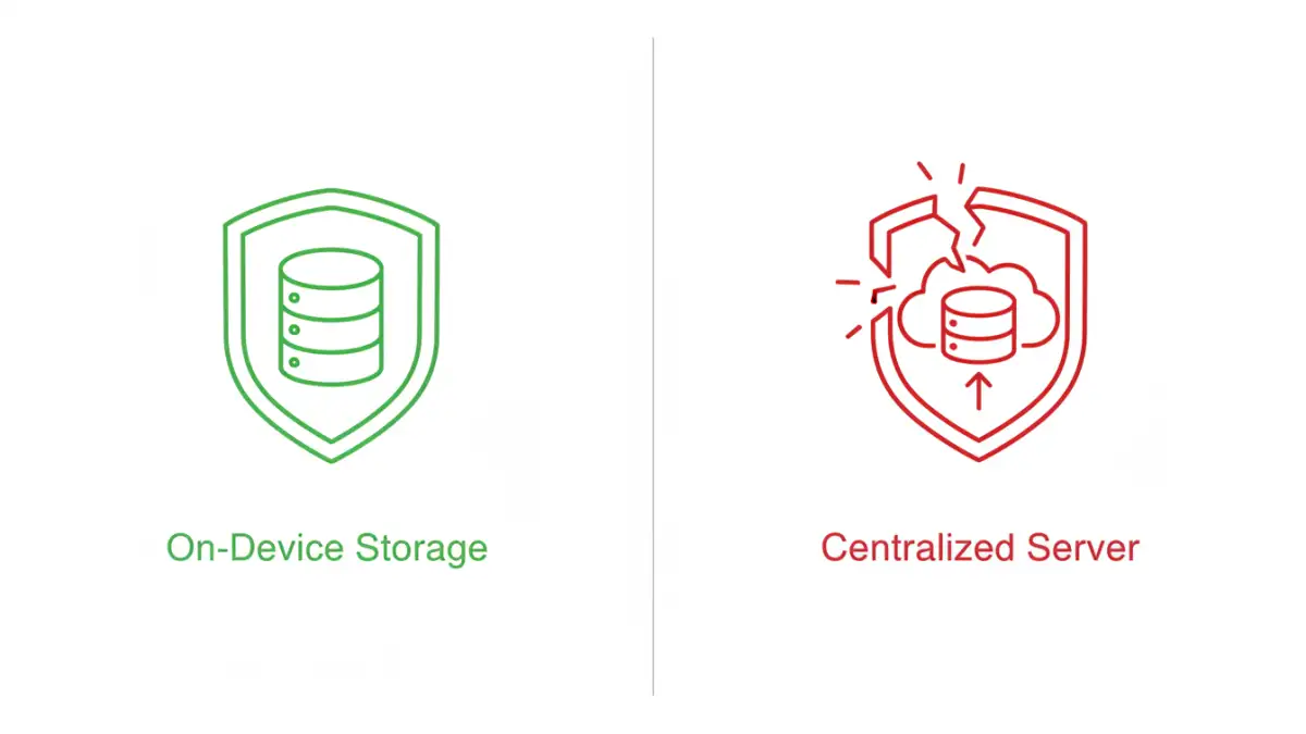 biometric document security risks - Comparison of on-device vs. centralized server biometric data storage security