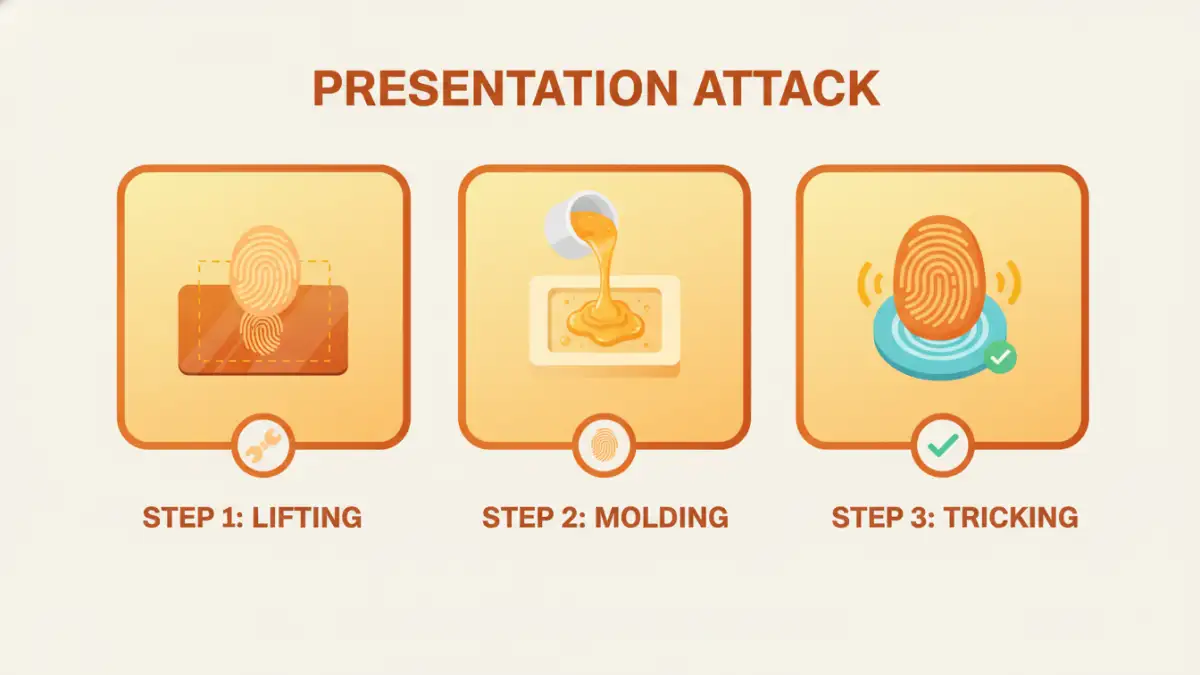 biometric document security risks - Infographic explaining how biometric hacking via spoofing works