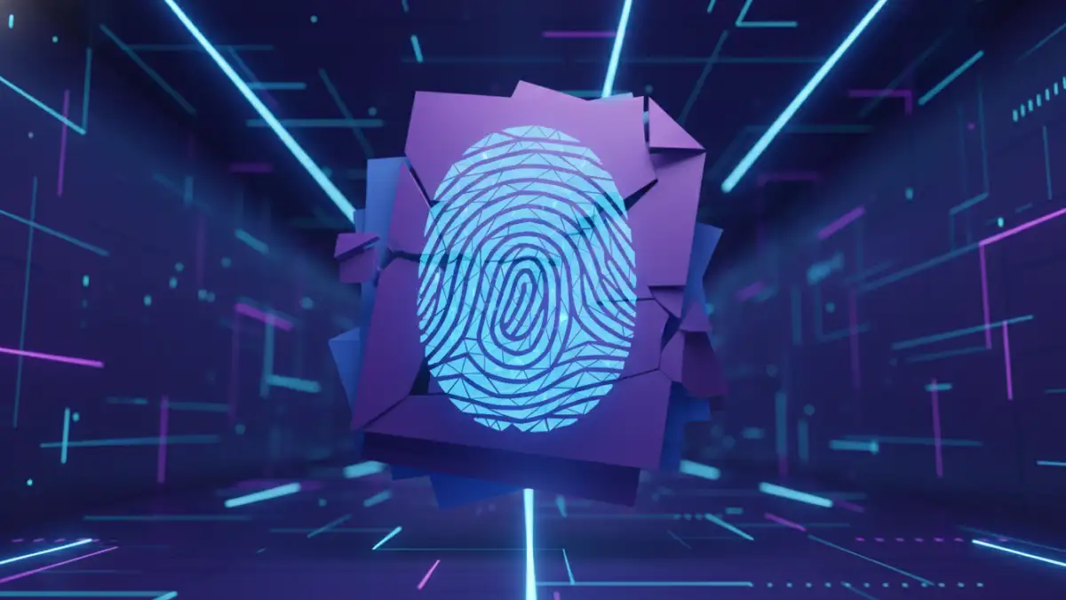 biometric security for files - An abstract visualization of biometric security protecting digital files.