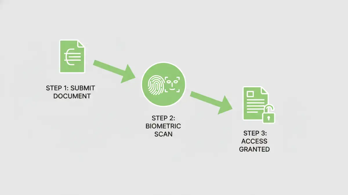 biometric security for files - Infographic showing the process of using biometrics to unlock a file.