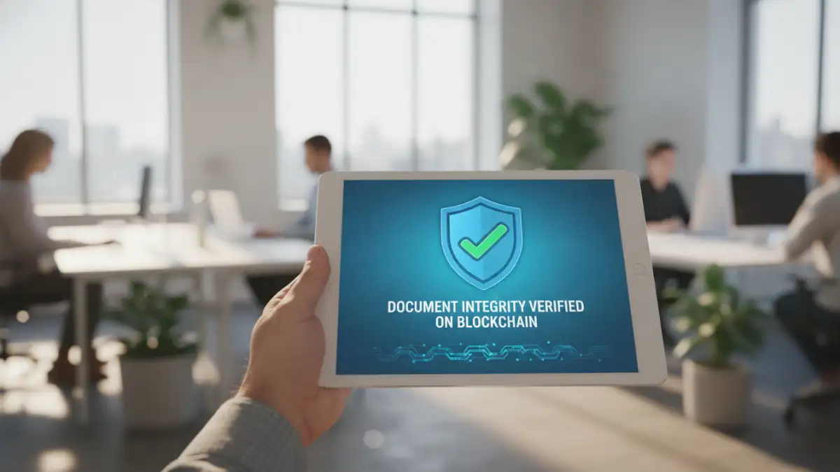 blockchain document security - A user interface showing a successful document verification on the blockchain.