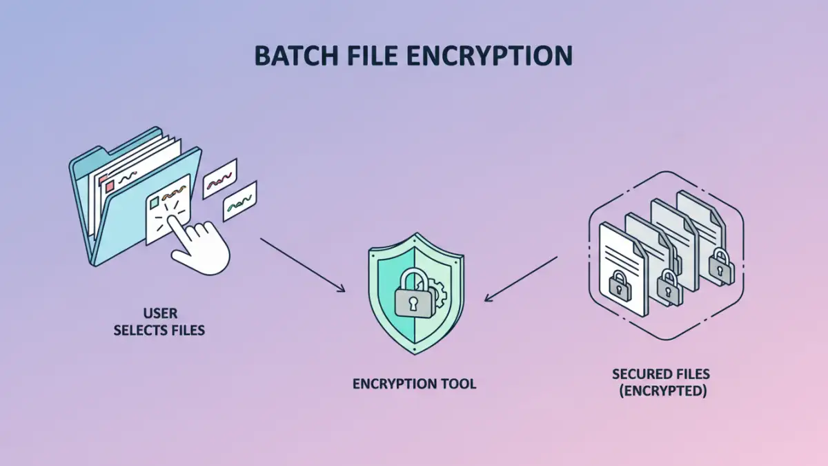 bulk pdf encryption - Infographic explaining the steps of batch file encryption