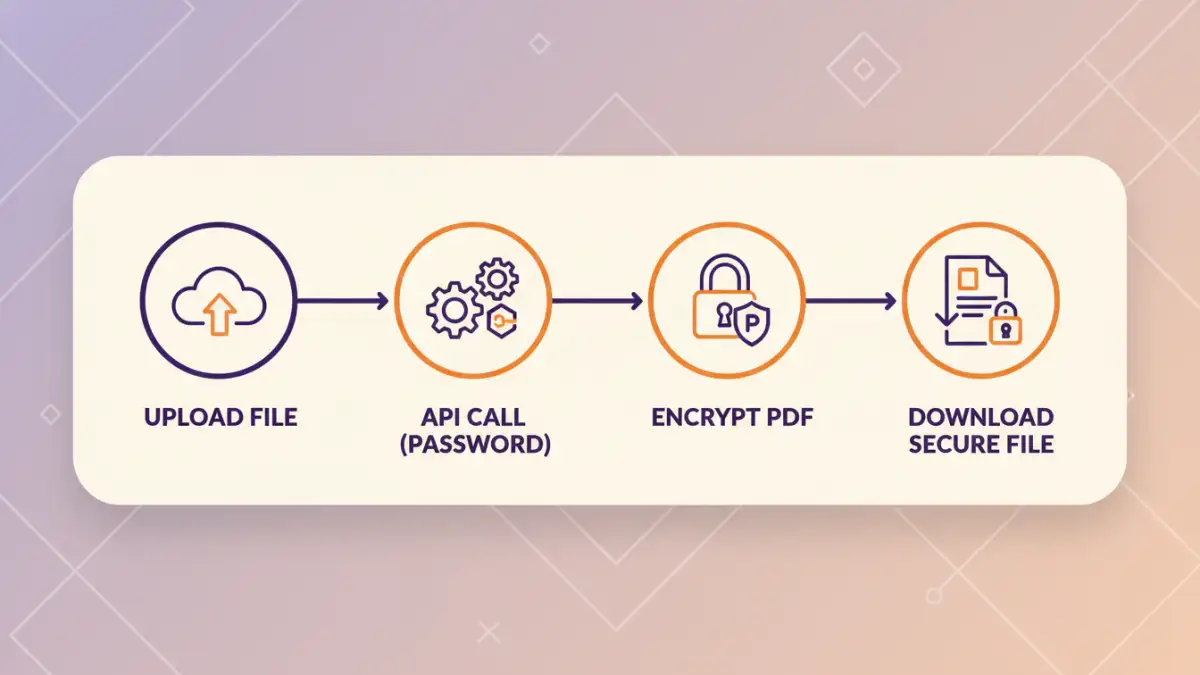 bulk pdf password protection Infographic detailing the steps for bulk PDF password protection via API.