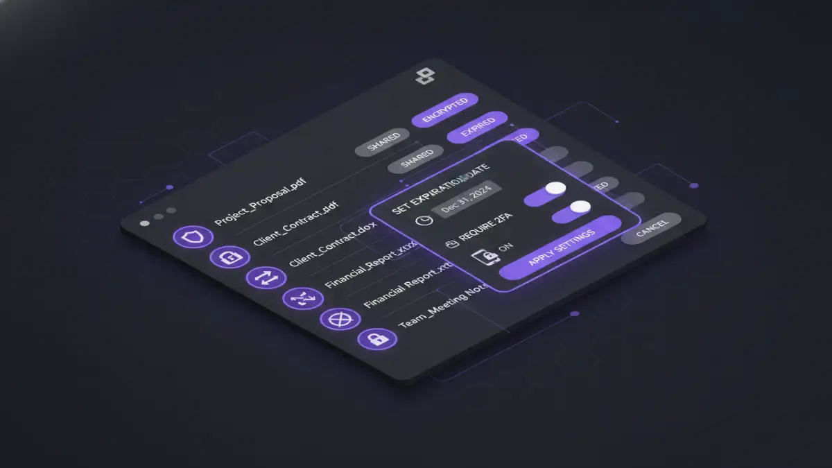 business document security story business document security story - A dashboard of a secure file sharing tool showing advanced security options.
