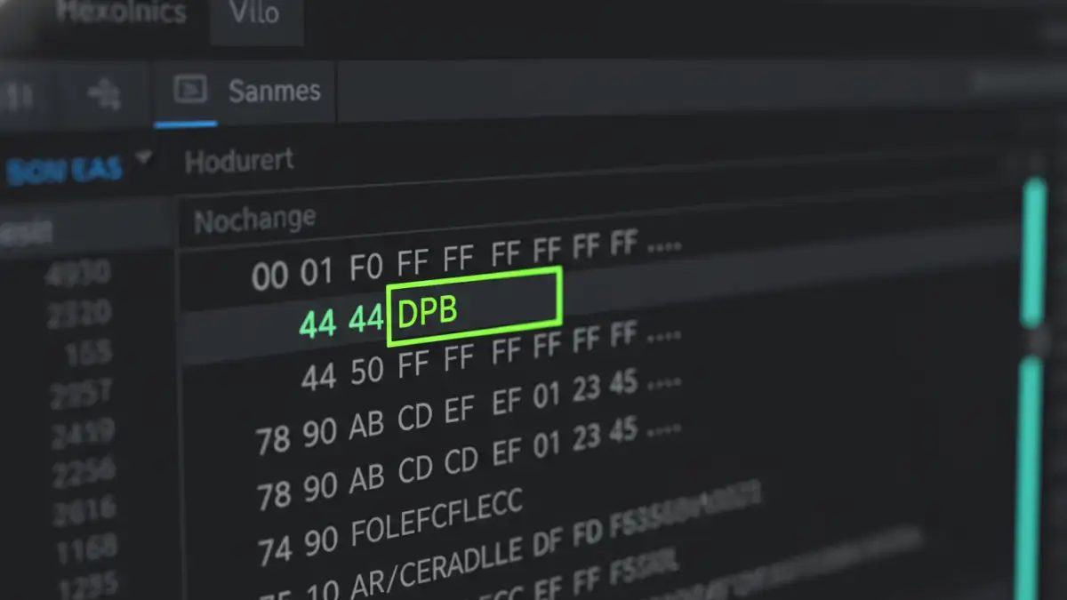 bypass vba password protection - A hex editor showing the 'DPB' string that needs to be modified