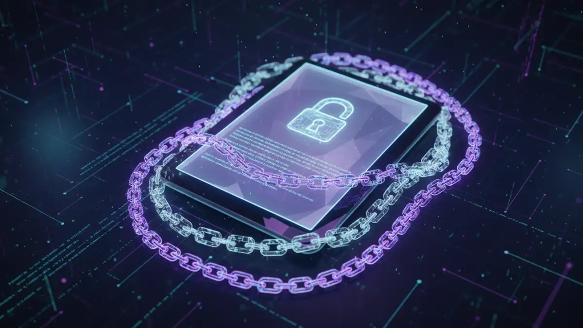 cmmc document encryption - A digital document being secured with layers of cryptographic code, representing FIPS 140-2 validated encryption.