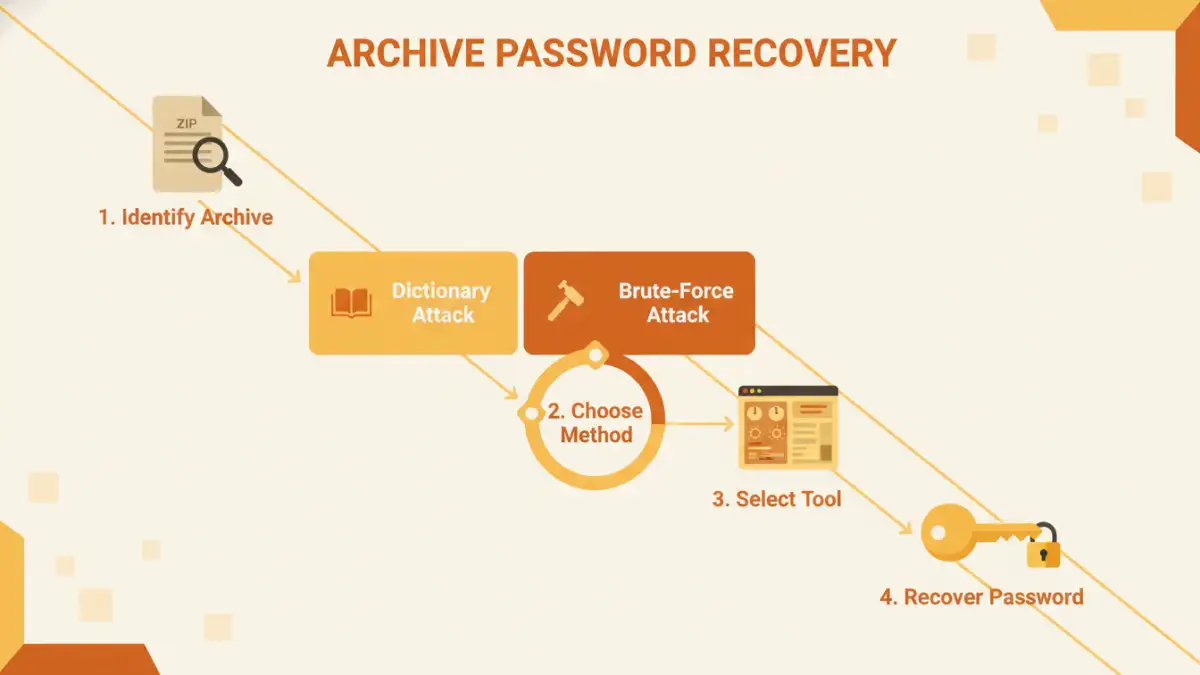 convert password protected files - Infographic showing the password recovery process for encrypted archives.