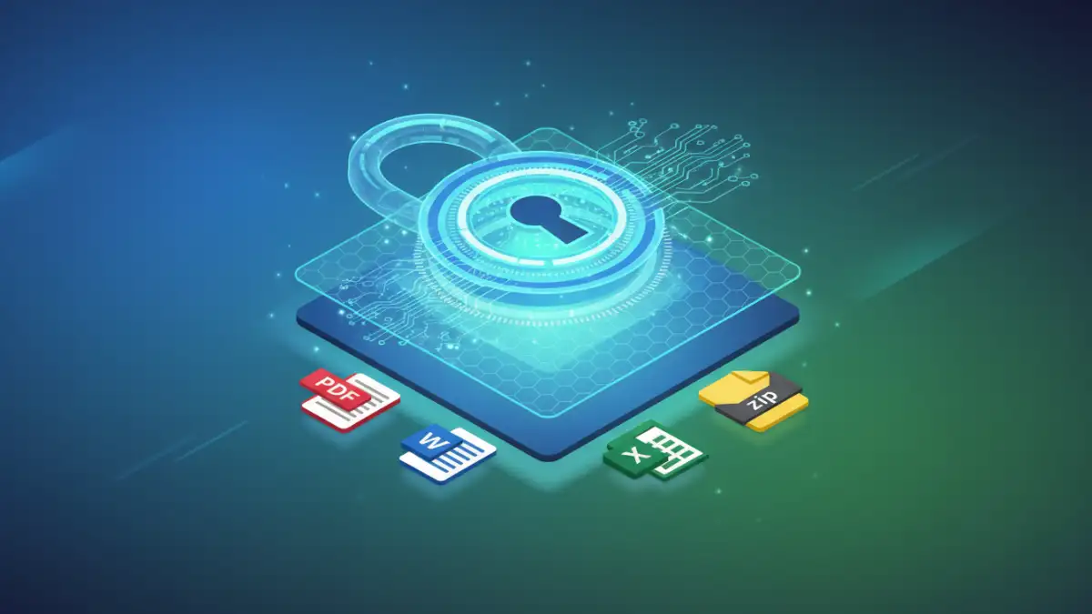 Abstract visual representing cross format file password encryption and multi-layered document security