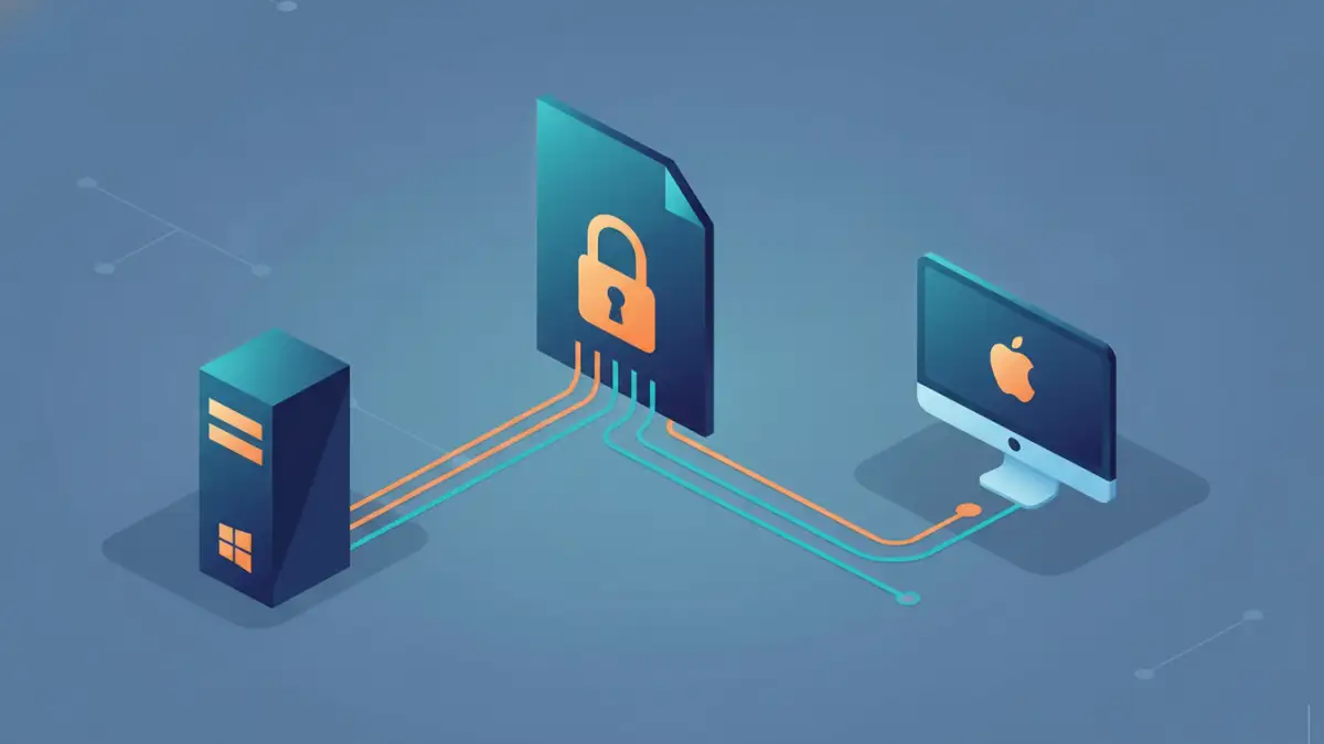 cross platform encryption - Illustration representing secure cross-platform document encryption