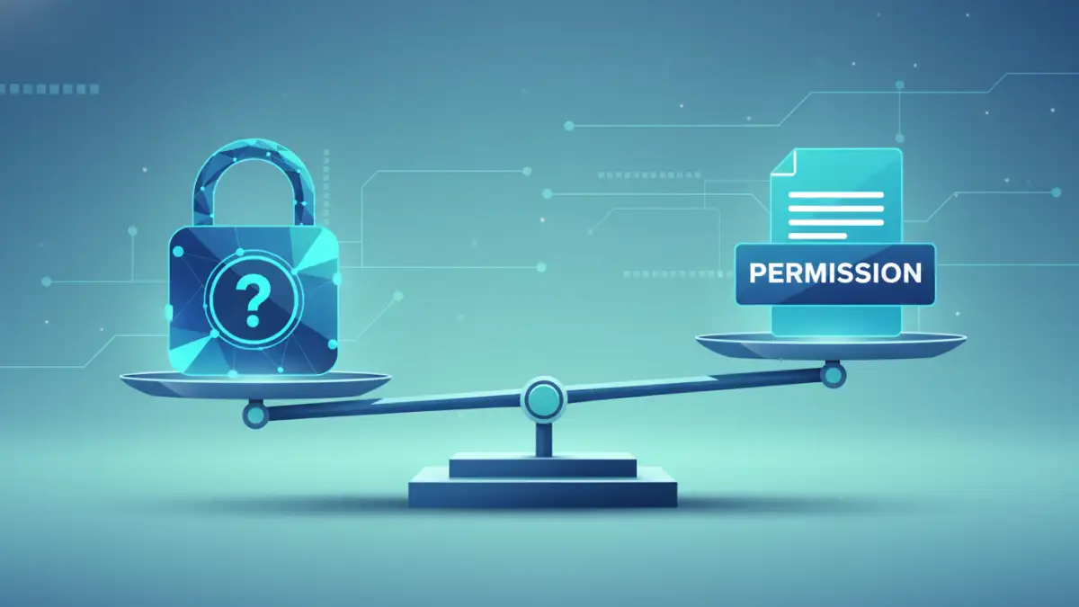 decrypt files ethically - An illustration of a scale balancing a locked file against a permission document, representing the ethics of decryption.
