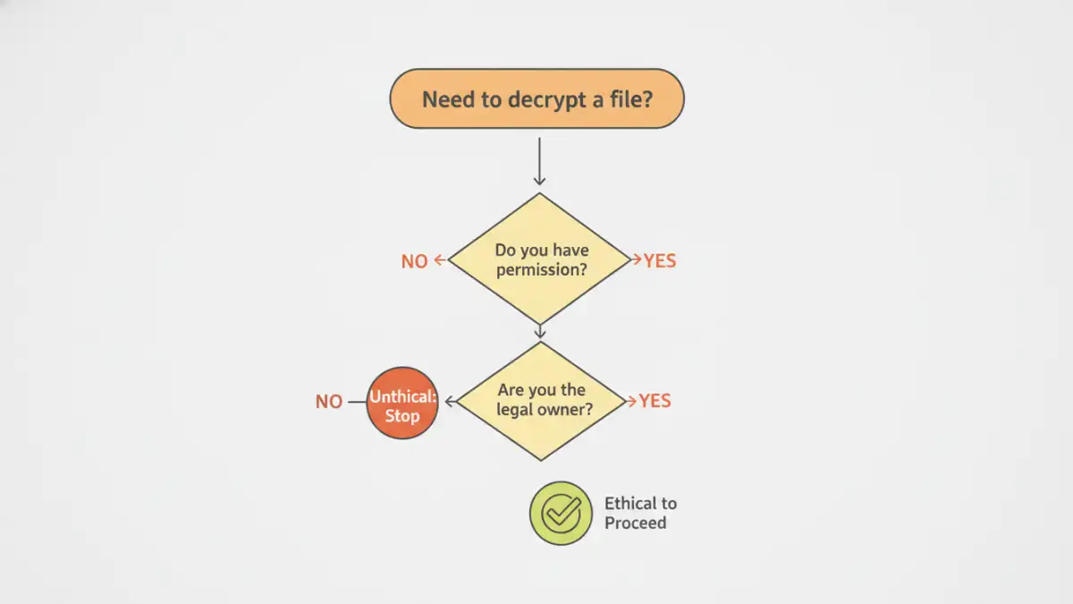 A flowchart guiding the decision-making process to decrypt files ethically.
