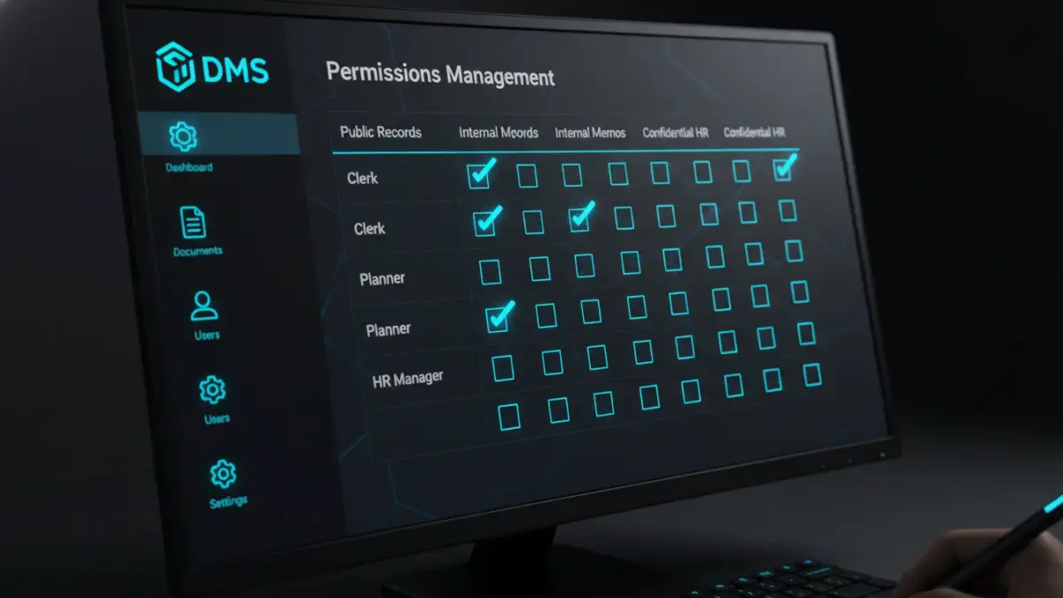 document access control - A screenshot of a Document Management System interface for managing user permissions.