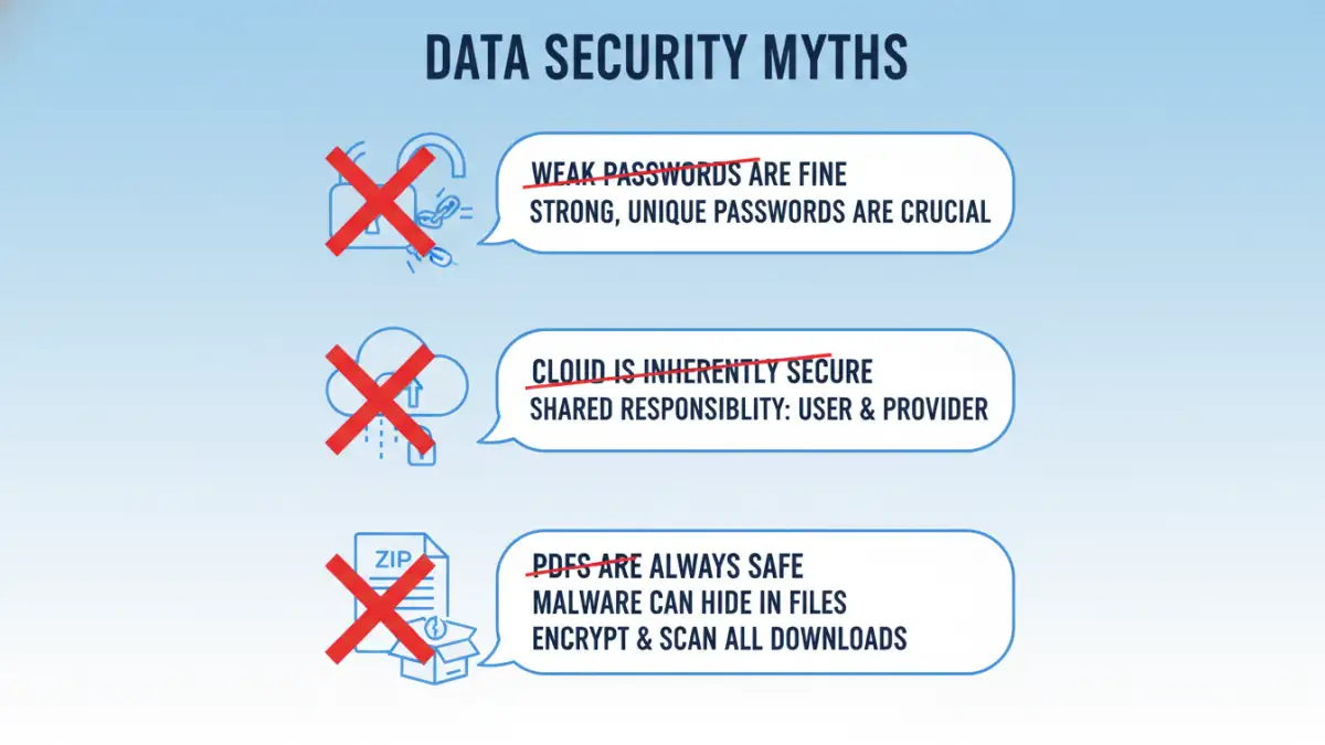 document encryption myths - Infographic debunking four common file encryption misconceptions.