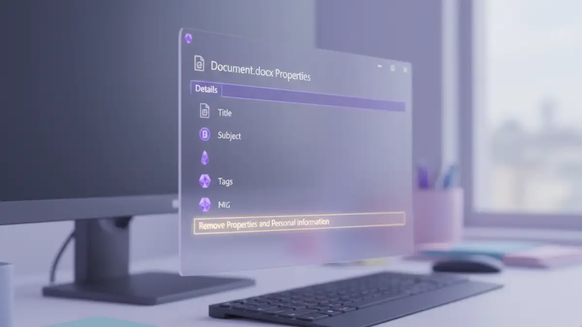 document metadata security - A screenshot of the Windows properties dialog showing how to remove hidden data in files.