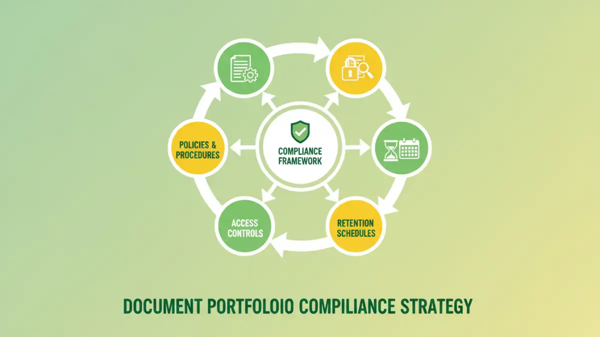 Infographic detailing the key elements of a document portfolio compliance strategy.