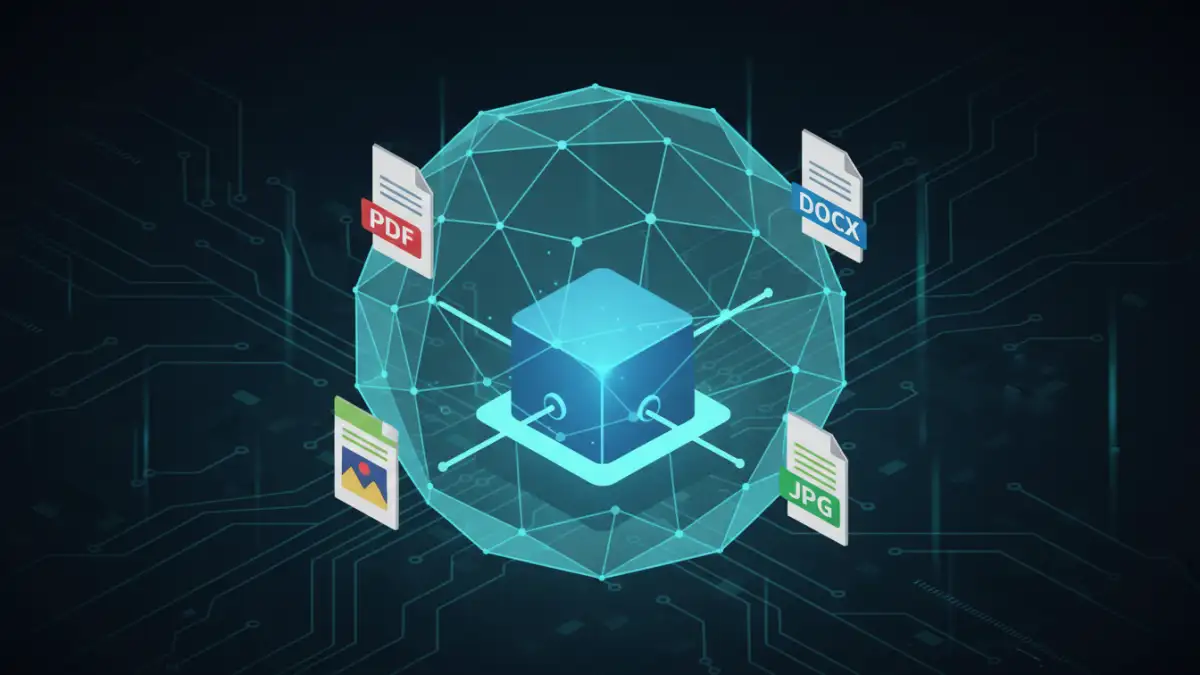 A visual representation of centralized document portfolio security with a central hub protecting various file types.