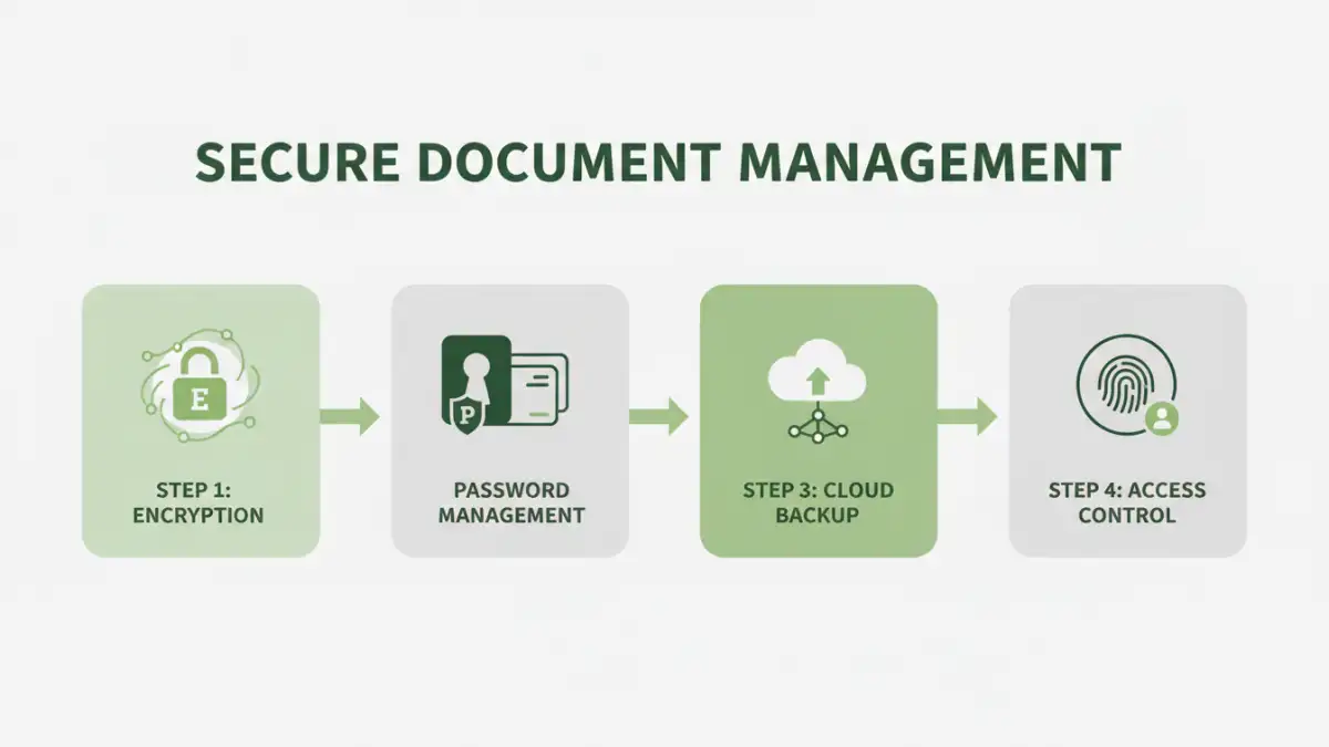 document portfolio security - Infographic outlining the steps for secure document management and portfolio file protection.