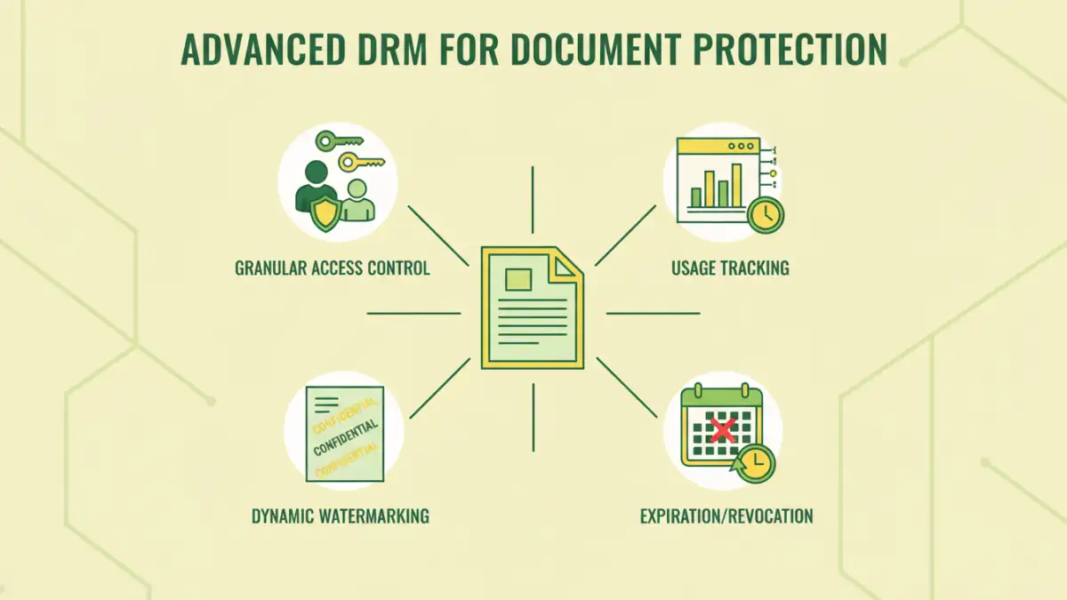 document protection - Infographic explaining advanced DRM features for document security