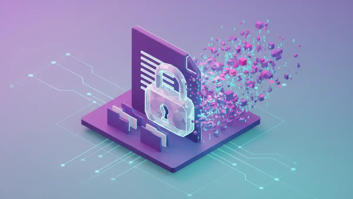 An abstract image showing a document half-solid and half-dissolving, representing document retention ethics.