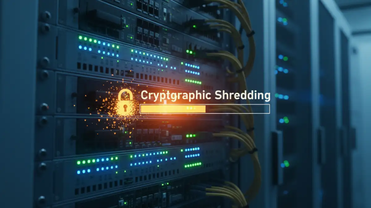 document retention ethics - A server hard drive undergoing cryptographic shredding to ensure secure data disposal.