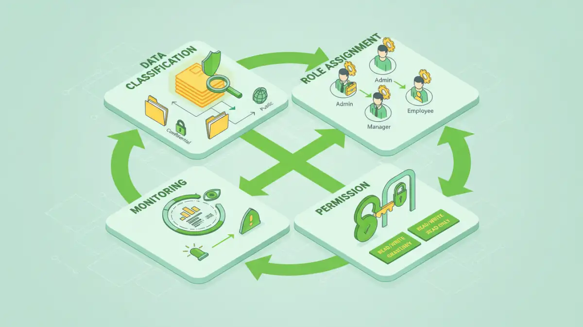 document security access rights Infographic detailing the steps for implementing document security access rights