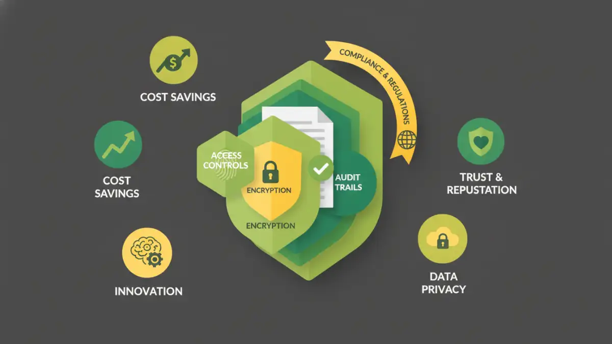 Educational infographic showing document security adoption process and key concepts