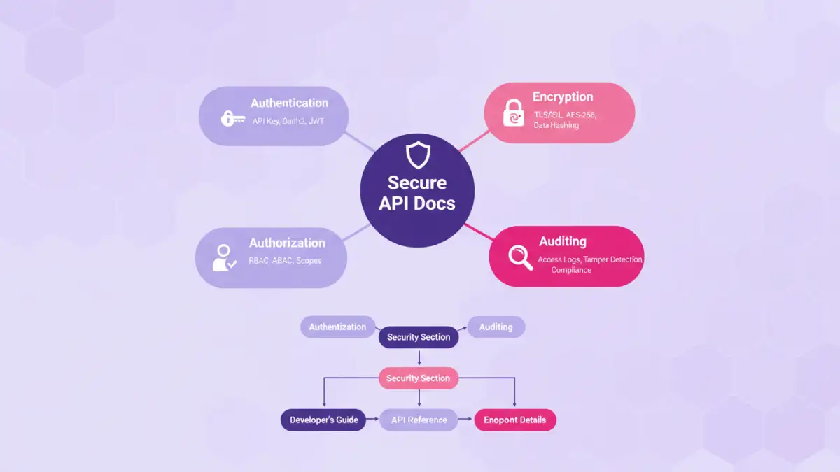 document security api documentation document security api documentation - Infographic detailing the essential components of secure API documentation