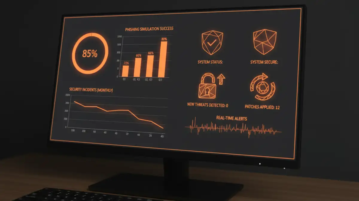 document security awareness program document security awareness program - A dashboard displaying metrics for a corporate security awareness program.