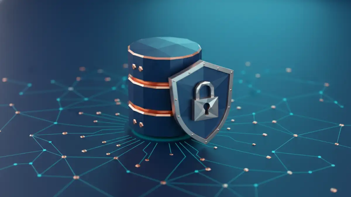 Secure structured data grid with lock and shield icon, representing document security compliance