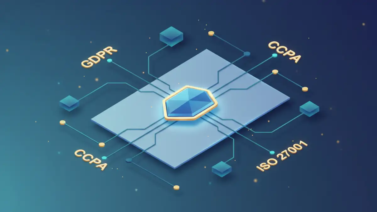 Illustration of document security compliance with framework icons