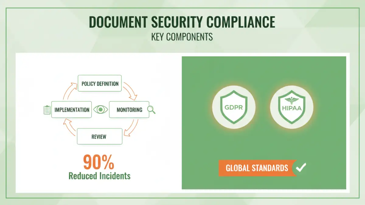 Infographic outlining the process and key elements of document security compliance