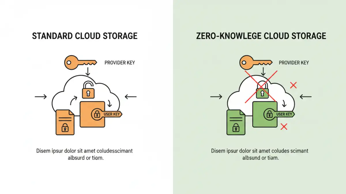 document security in the cloud - Infographic comparing standard cloud encryption with zero-knowledge encryption