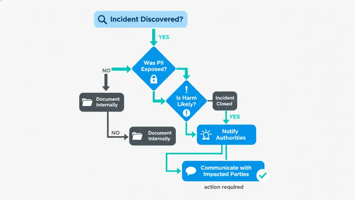 document security incident - A flowchart showing the steps to determine if a data breach notification is legally required.