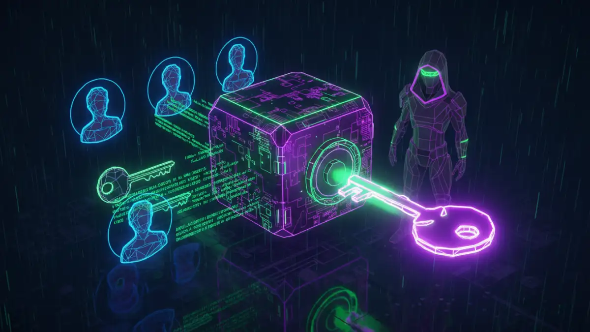 document security recovery plan - Illustration of a digital key escrow service managing encryption keys.