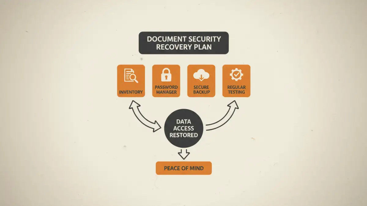 document security recovery plan - Infographic flowchart of the four key steps in creating a document recovery plan.
