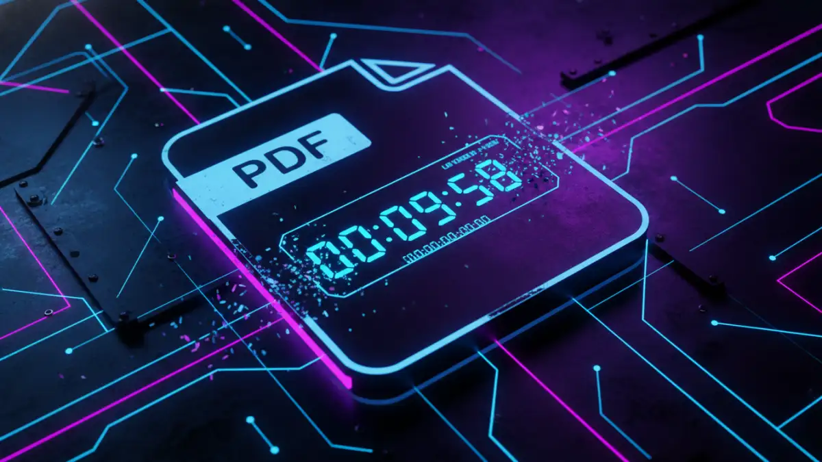 dynamic pdf security - A digital document with a countdown timer illustrating the concept of self-destructing files.